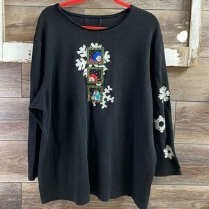 Women’s Holiday Ugly Snowmen Sweater Plus Size Black Embroidered Snowmen READ